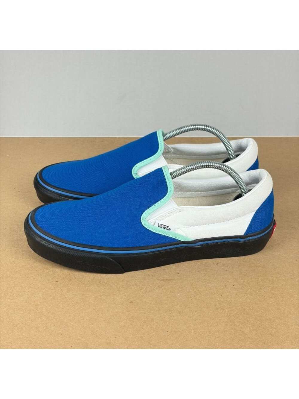 Vans Classic Slip On Color Block Sneakers Womens 9 Wide Blue White Casual